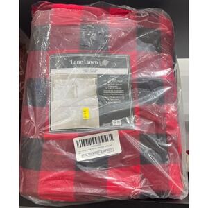 Lane Linen King Sheet Set 4 Piece 100% Cotton Flannel Buffalo Check Red Black